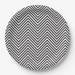 Elegant Black and White Abstract Chevron Pattern Paper Plate