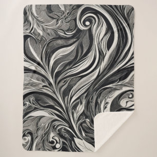 Elegant - Black and White Abstract Flow Sherpa Blanket