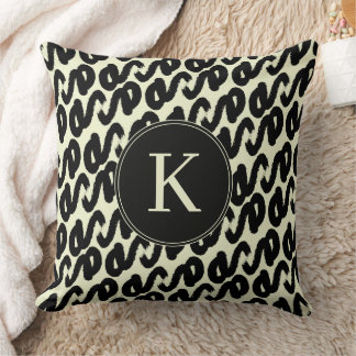 Elegant black and white abstract pattern monogram cushion