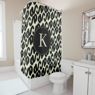 Elegant black and white abstract pattern monogram shower curtain