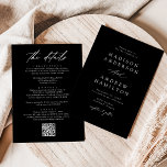 Elegant Black and White All In One QR Code Wedding Invitation<br><div class="desc">Elegant, all-in-one wedding invitations featuring your names and wedding ceremony information on the front in white lettering with a black background. A modern calligraphy script completes the look of this chic black and white wedding invitation. Personalise the back of the calligraphy wedding invitations with wedding details such as reception information,...</div>