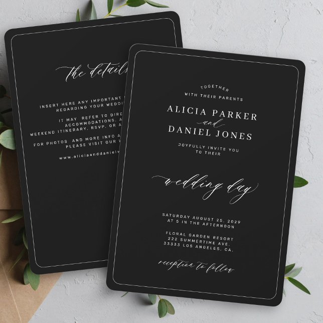 Elegant black and white all in one wedding invitation (Creator Uploaded)