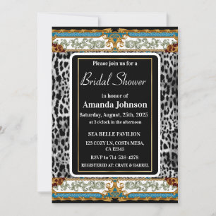 Elegant Black and White Animal Print Bridal Shower Invitation