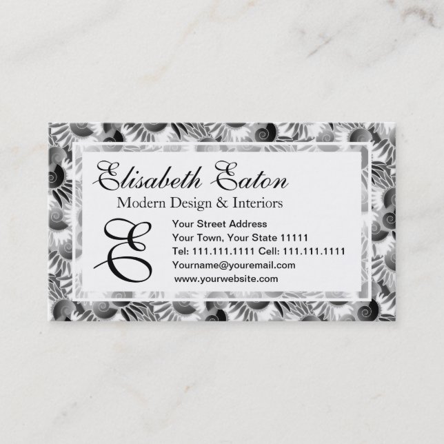 Elegant Black and White Art Deco 1920s Glamour Business Card (Front)