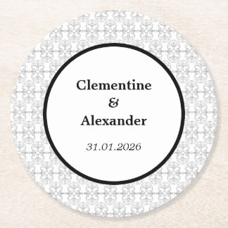 Elegant Black and White Art Deco Style Round Paper Coaster