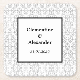 Elegant Black and White Art Deco Style Square Paper Coaster