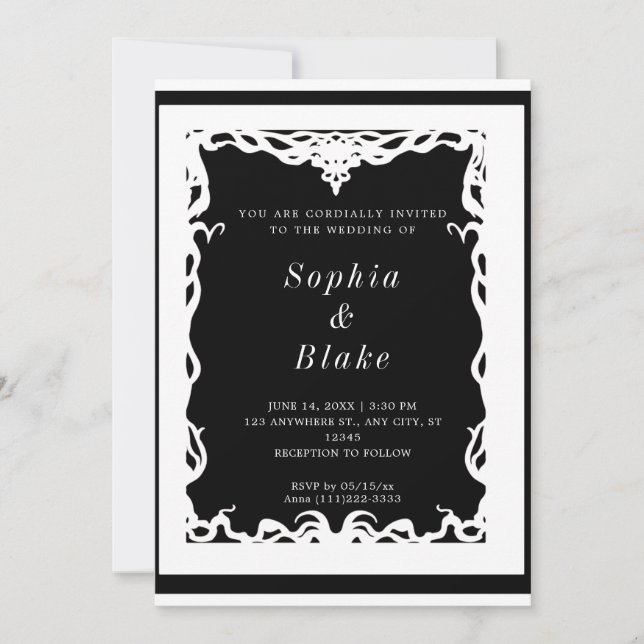 Elegant Black and White Art Deco Wedding Invitation (Front)
