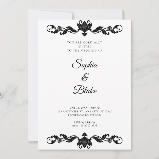 Elegant Black and White Art Deco Wedding Invitation (Front)