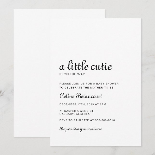 Elegant Black and White Baby Shower Invitation (Front/Back)