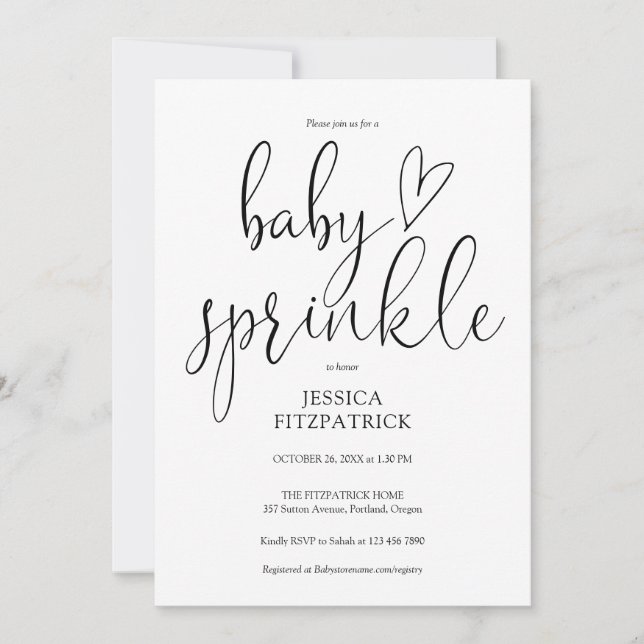 Elegant Black And White Baby Sprinkle Shower Invitation (Front)