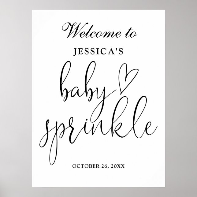 Elegant Black And White Baby Sprinkle Welcome Sign (Front)
