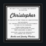 Elegant Black and White Bar Mitzvah Invitation<br><div class="desc">Elegant black and white stripe Bar Mitzvah invitation. Invitation information is on a white background. Personalise with your bar mitzvah information using the easy templates. Font colour,  font style,  and font size are customisable. Classic and traditional,  the perfect bar mitzvah invitation.</div>