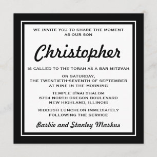 Elegant Black and White Bar Mitzvah Invitation
