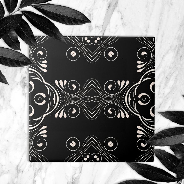 Elegant Black and White Baroque Arabesque Pattern Tile (Creator Uploaded)