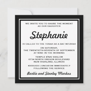 Elegant Black and White Bat Mitzvah Invitation