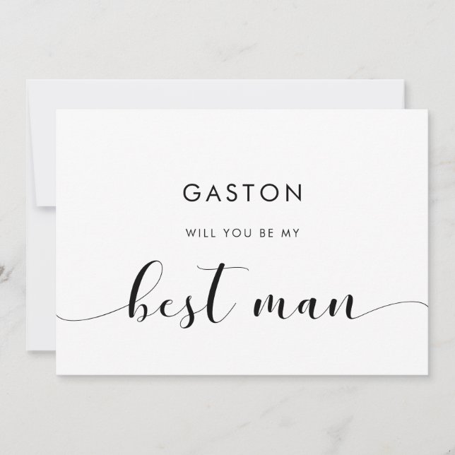 Elegant Black and White Best Man Proposal Card (Front)