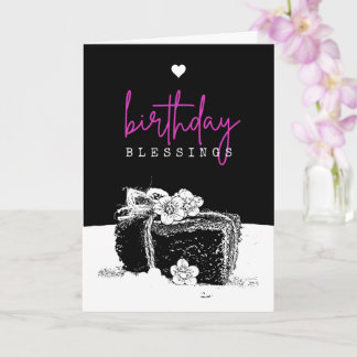 Elegant Black and White Birthday Cake Slice Card