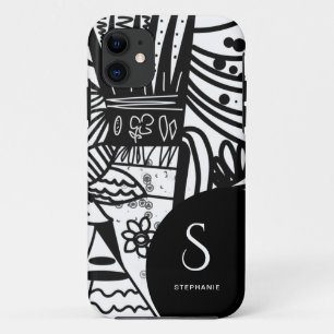 Elegant Black and White Bohemian Botanical iPhone 11 Case