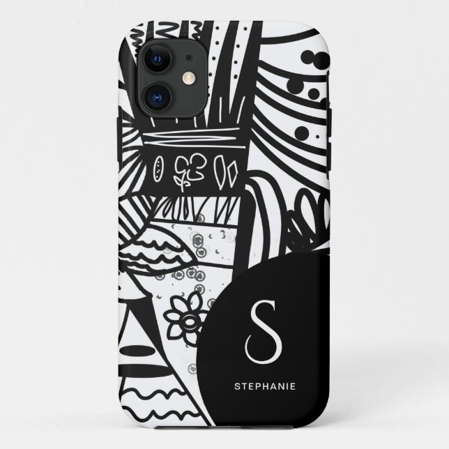 Elegant Black and White Bohemian Botanical Case-Mate iPhone Case (Back)