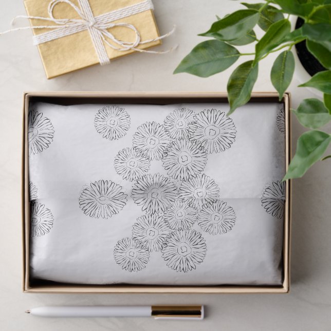 Elegant Black and White Boho Chic Daisy Pattern  Tissue Paper (Gift)