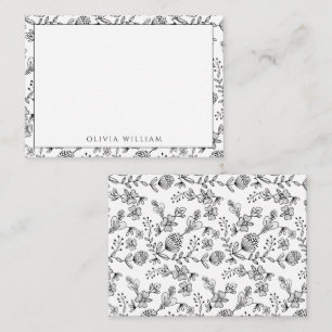 Elegant Black And White Boho Floral Border Name Card