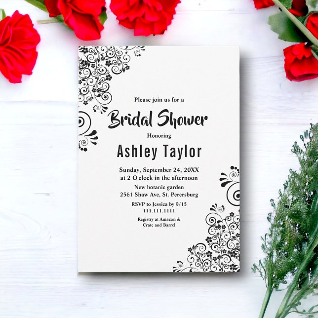 Elegant Black And White Boho Floral Bridal Shower Invitation (Creator Uploaded)