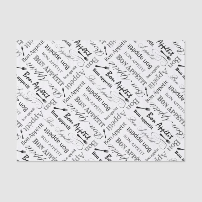 Elegant Black and White Bon Appetit French Chef Tissue Paper (Front)