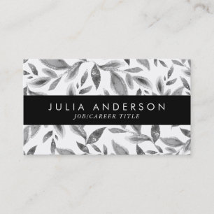 Elegant Black and White Botanical Leaves Pattern Business Card