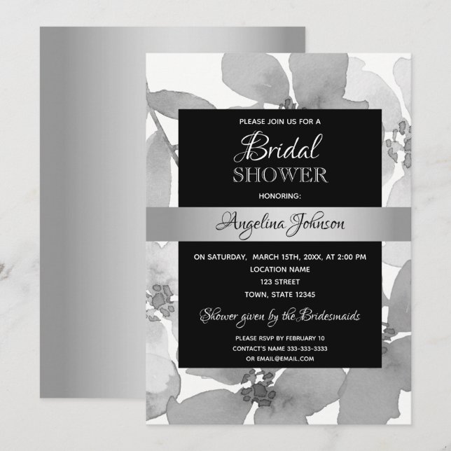 Elegant Black and White Bridal Shower Invitation (Front/Back)