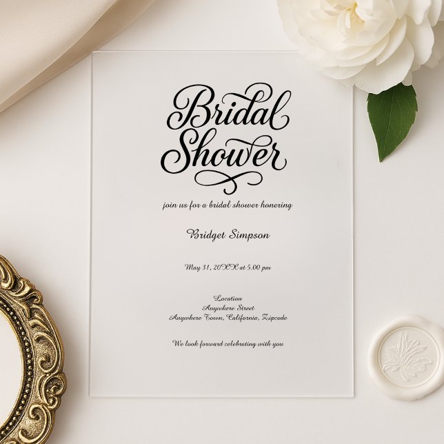 Elegant Black and White Bridal Shower Script Acrylic Invitations (Creator Uploaded)