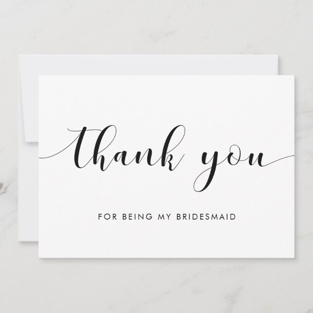 Elegant Black and White Bridesmaid Thank You Card (Front)