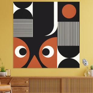 Elegant black and white brown geometric abstract canvas print