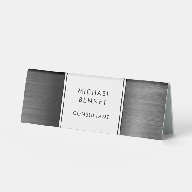 Elegant Black And White Brushed Metallic Business (Front)