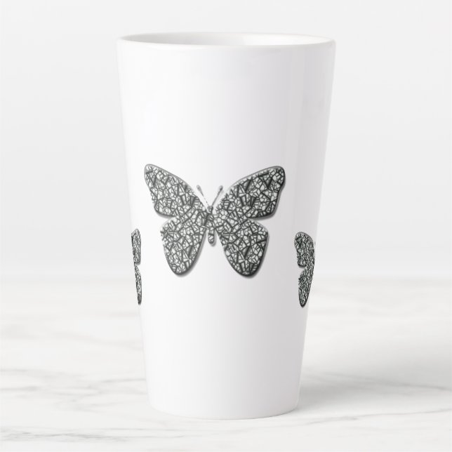 Elegant Black And White  Butterfly Latte Mug (Front)