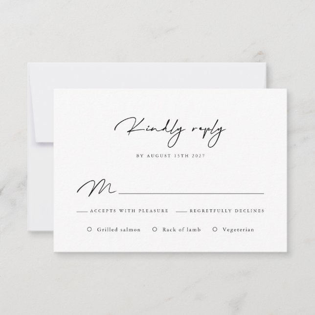 Elegant Black and White Calligraphy RSVP Card (Front)