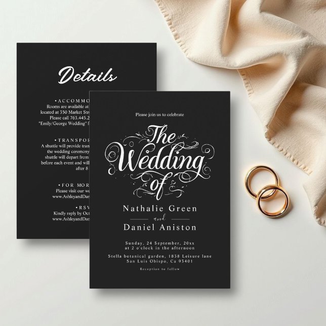 Elegant Black and White Calligraphy Script Wedding Invitation (Creator Uploaded)