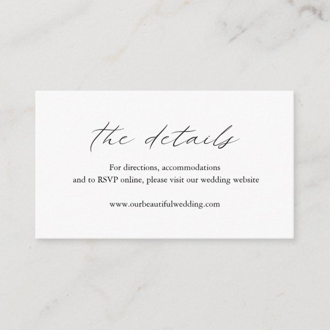 Elegant Black and White Calligraphy Simple Wedding Enclosure Card (Front)