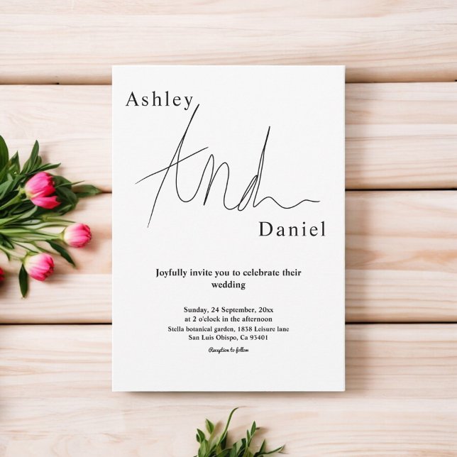 Elegant Black And White Calligraphy Simple Wedding Invitation (Creator Uploaded)