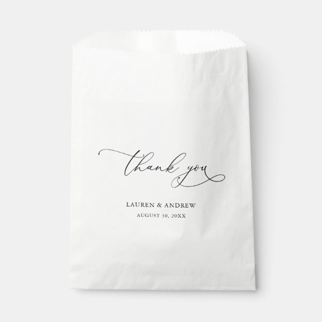 Elegant Black and White Calligraphy Wedding Favour Bags (Front)