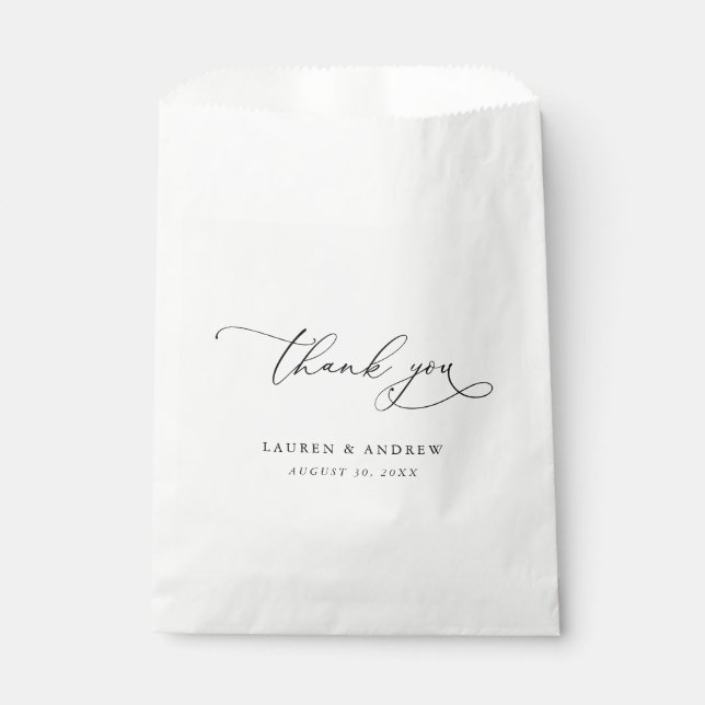 Elegant Black and White Calligraphy Wedding Favour Bags (Front)