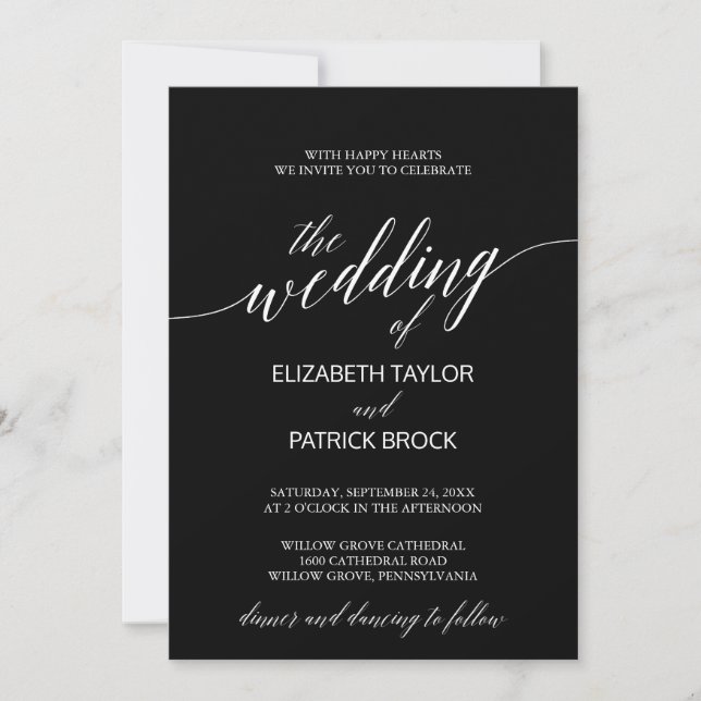 Elegant Black and White Calligraphy Wedding Invitation (Front)