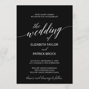 Elegant Black and White Calligraphy Wedding Invitation