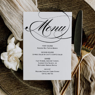 Elegant Black and White Calligraphy Wedding Menu