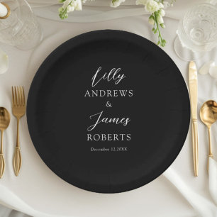 Elegant Black and White Calligraphy Wedding Paper Plate