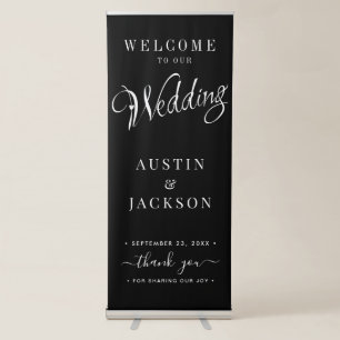 Elegant Black and White Calligraphy Wedding Retractable Banner