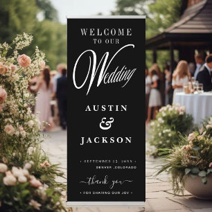 Elegant Black and White Calligraphy Wedding Retractable Banner