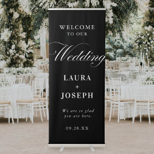 Elegant Black and White Calligraphy Wedding Retractable Banner