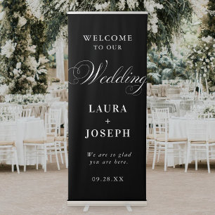 Elegant Black and White Calligraphy Wedding Retractable Banner
