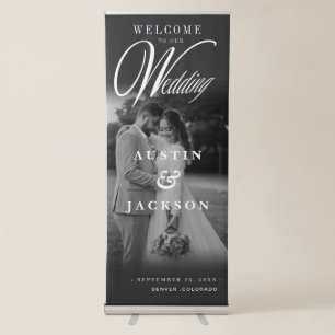 Elegant Black and White Calligraphy Wedding Retractable Banner