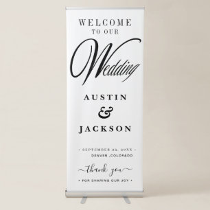Elegant Black and White Calligraphy Wedding Retractable Banner